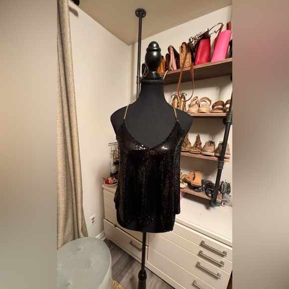 Black Sequin Tank Top with Gold Straps - Picture 5 of 5